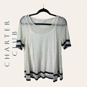 0414W. CHARTERS CLUB SHORT SLEEVE TOP SHEER BUT LINED‎ SIZE MEDIUM